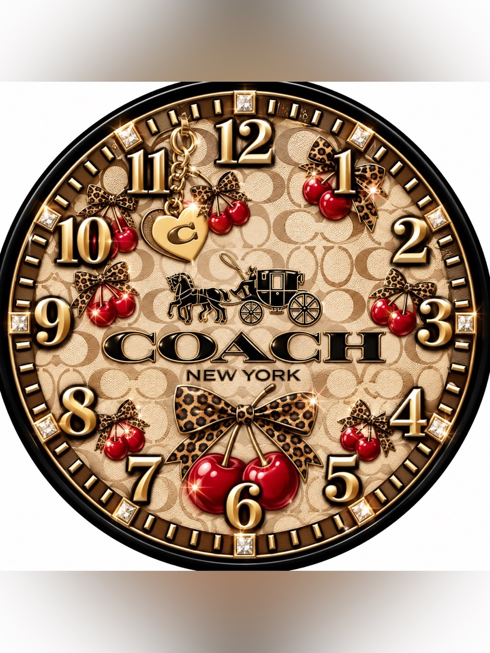Coach Gold-Tone Wall Clock with Red Cherry 🚨Limited Edition 9” Wall Clock